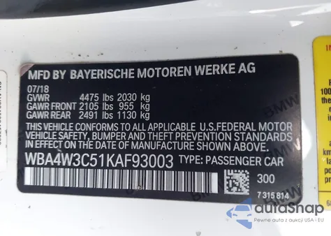 2019 BMW 430I from USA, damaged, VIN WBA4W3C51KAF93003